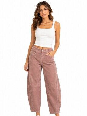 Free People Good Luck Cord Barrel Jean | 24 | Rose